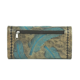 American West Sacred Bird Ladies' Tri-fold Wallet - Charcoal/Turquoise #2